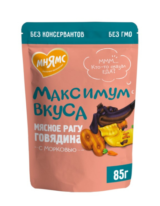 Пауч Мнямс мясное рагу с говядиной и морковью для собак "Максимум вкуса" (85 гр.)