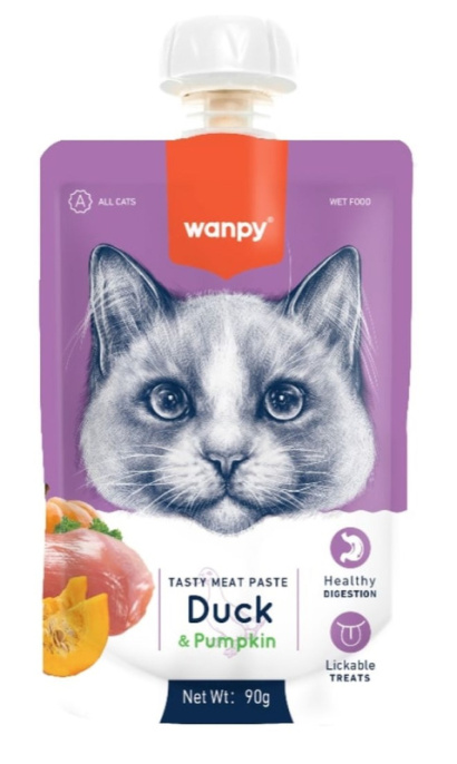 Лакомство для кошек Wanpy Cat Мясное пюре из утки (90 гр)