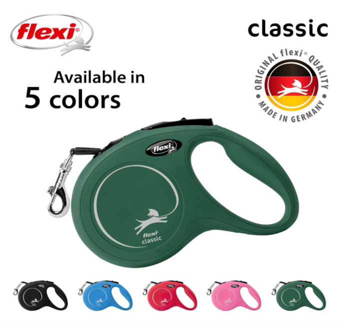 Поводок-рулетка для собак Flexi Classic Сompact лента (зеленый) (S, до 15кг/5м)