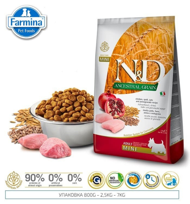 Сухой корм для собак Мини пород Farmina N&D LG Adult Mini (курица, гранат) (2,5 кг)