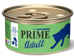 Консервы для кошек PRIME Adult Cat в собственном соку (тунец, курица, киви)