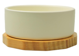 Миска Mr.Kranch Bamboo керамическая белая на бамбуковой подставке